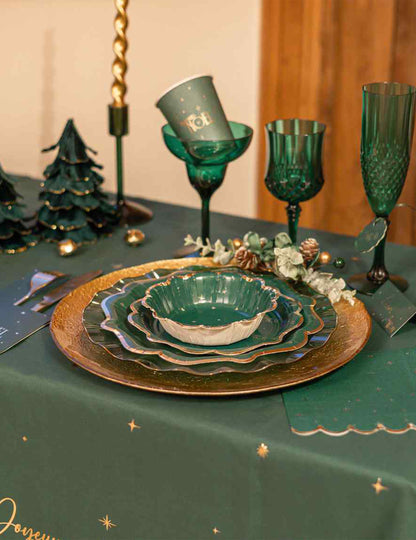 8 petites assiettes Joyeux Noël L'Intemporel vert anglais et or 18 cm