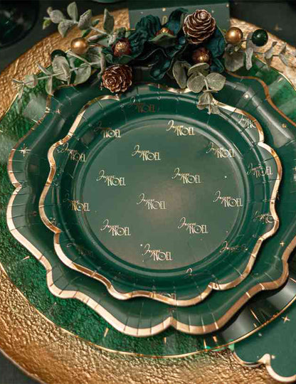 8 petites assiettes Joyeux Noël L'Intemporel vert anglais et or 18 cm