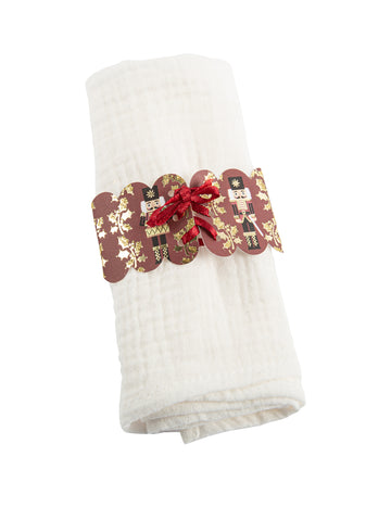 8 пръстена за салфетки с форма на лешникотрошачката с червена сатенена панделка