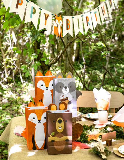 8 хартиени подаръчни торбички с дизайн на горски животни, 11,4 x 20 cm лисица бобър