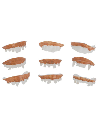 Dentiers effrayants Halloween pour adulte marron et blanc lot de 9