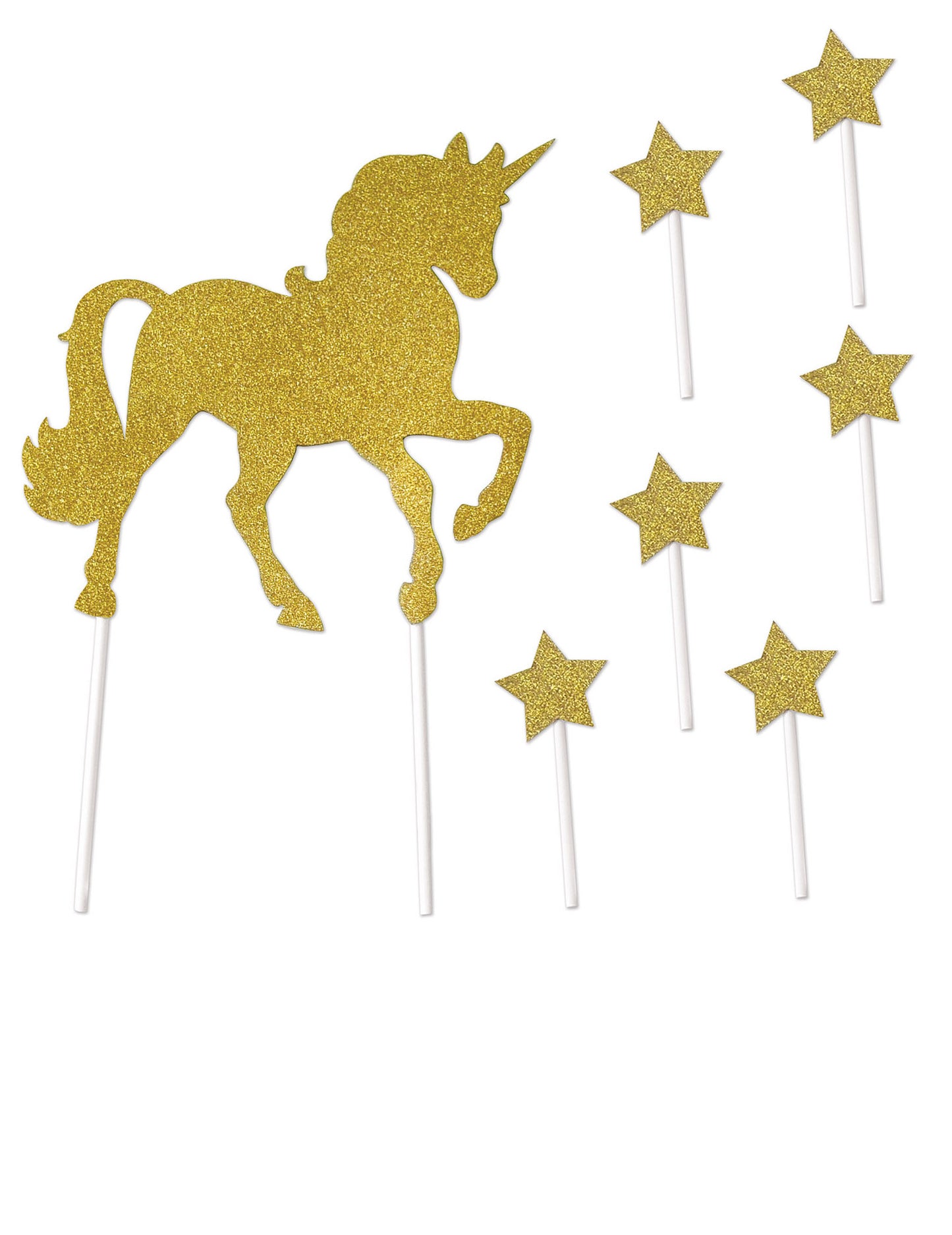 Accessoires de décoration pour gâteau licorne et étoiles en carton doré pailleté