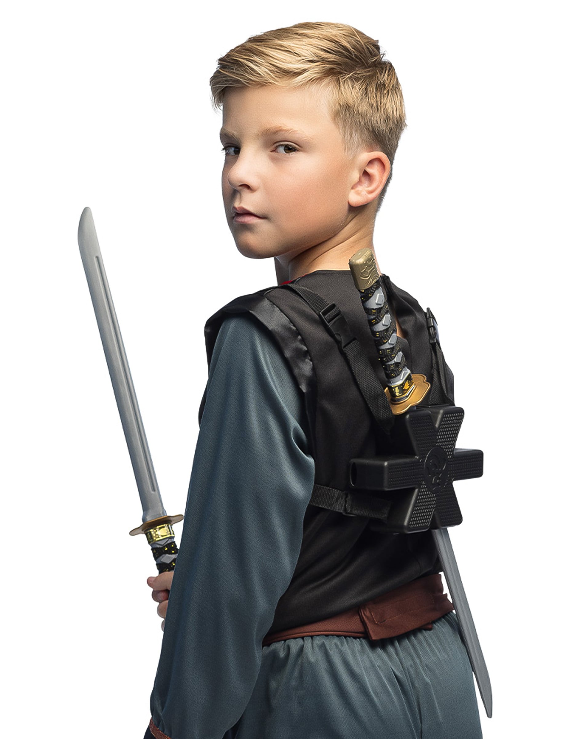 Vue de dos du harnais des accessoires épées samouraï super héros pour enfant