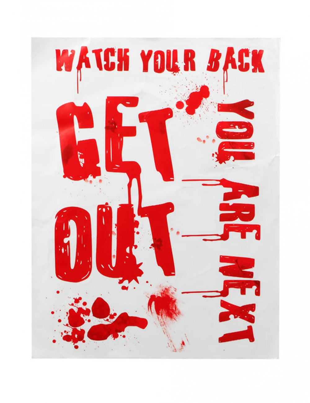 Кървав плакат Get out за halloween червен и бял