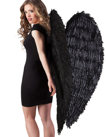 Гигантски черни пернати крила 120 x 120 cm възрастен