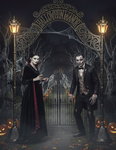 Arche Halloween Manoir Hanté avec lanternes lumineuses noires et dorées