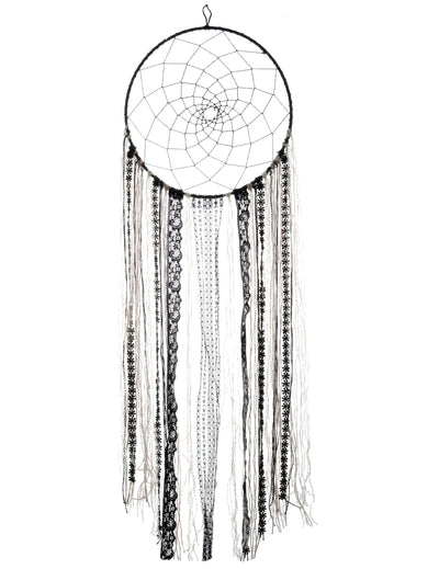 Attrape rêves suspension bohème pour décoration noir avec dentelle