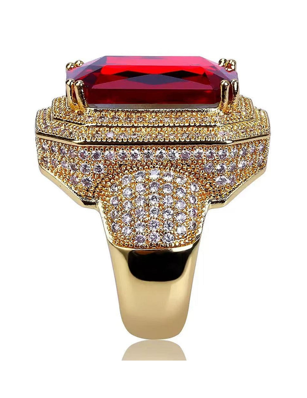Vue de dos de l'anneau serti de strass de la bague de Saint-Nicolas luxe pour adulte