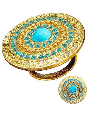 Bague dorée avec pierres bleues pour femme dorée et turquoise