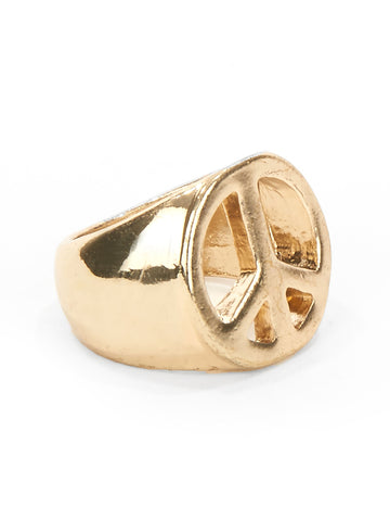 Bague hippie pour adulte dorée avec symbole peace and love
