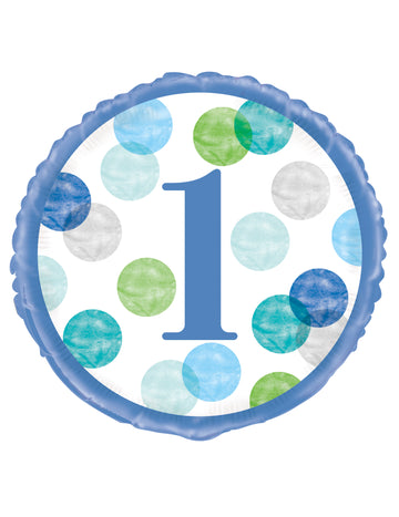 Фолиев балон за първи рожден ден в бяло и синьо, 45 броя cm пастелни точки