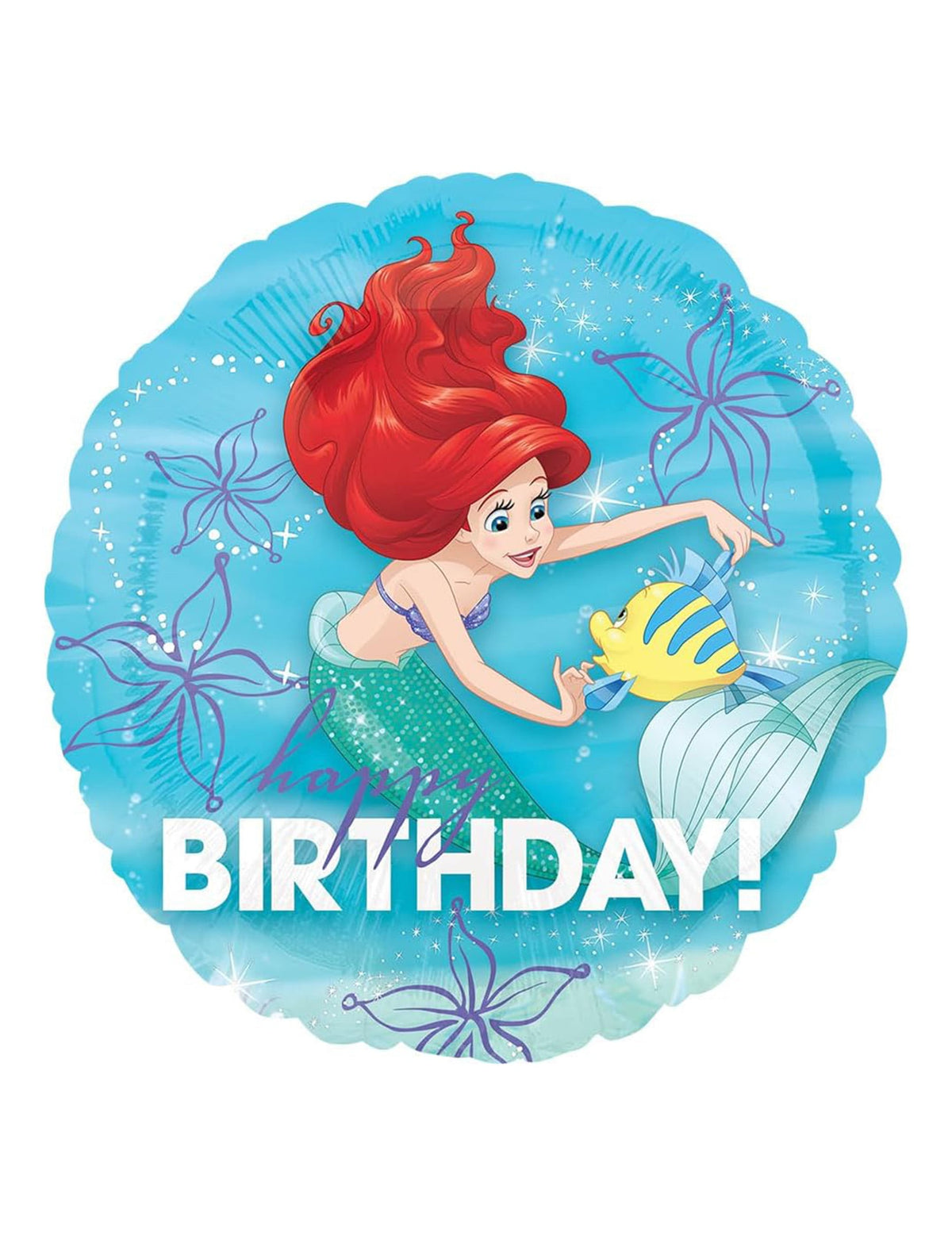 Ballon aluminium Ariel la Petite Sirène Happy Birthday pour anniversaire bleu turquoise