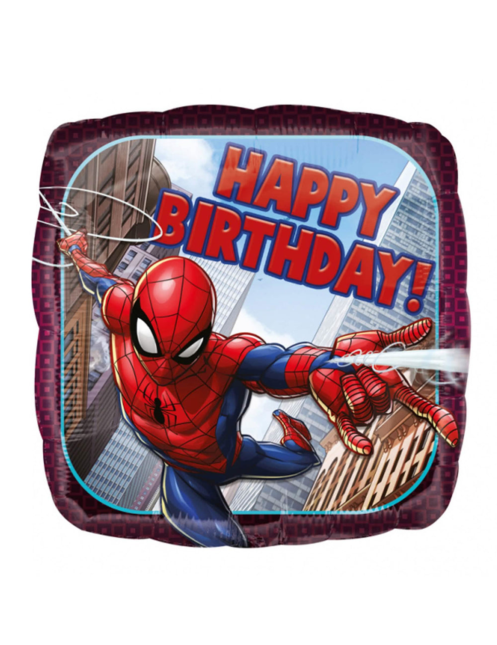 Квадратен алуминиев балон Spider-man Happy Birthday за рожден ден червен и син с градска декорация