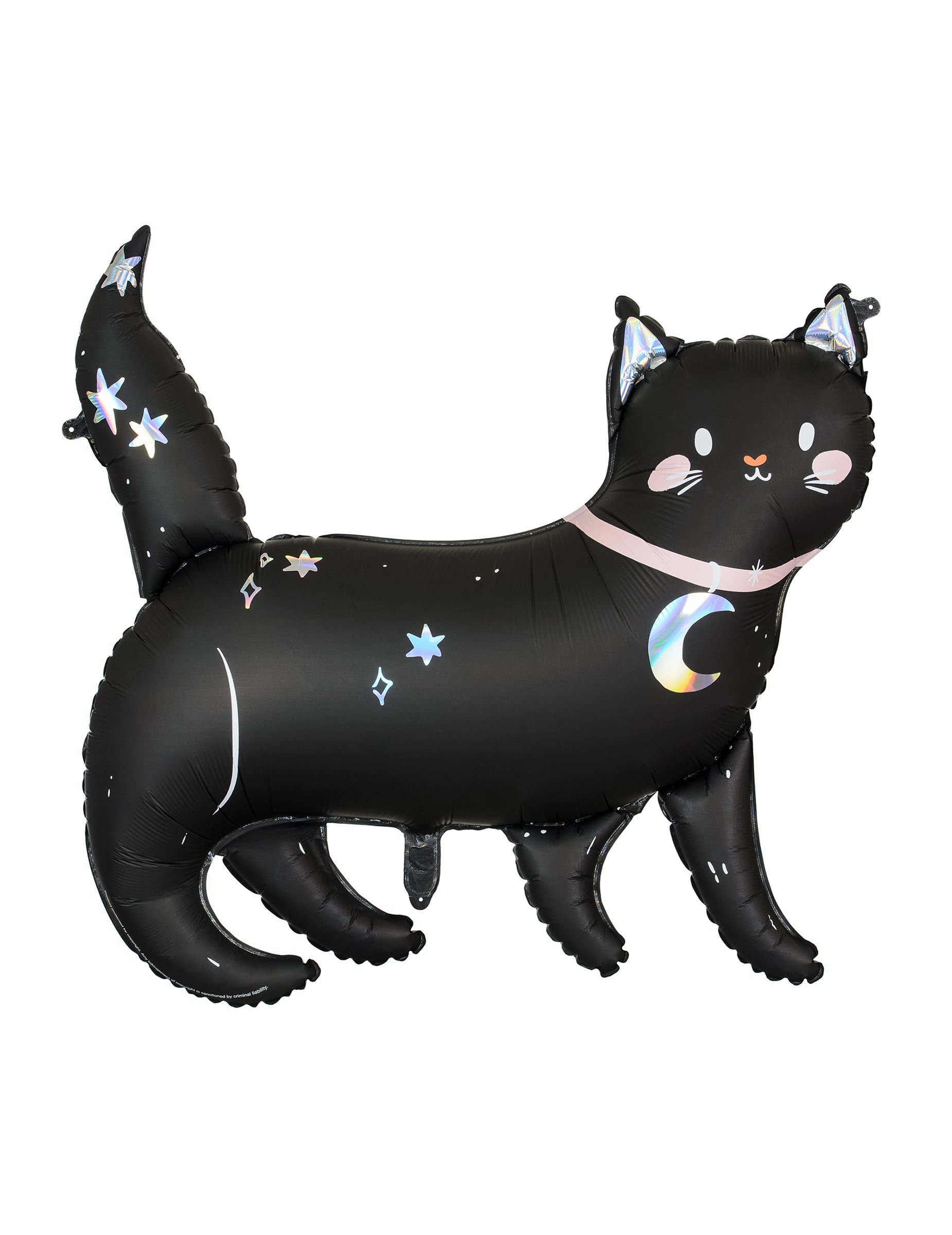 Ballon aluminium chat noir pour Halloween noir avec étoiles et lune holographiques