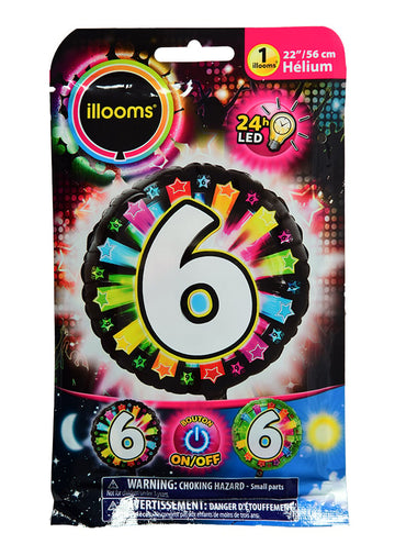 Ballon aluminium chiffre 6 multicolore avec éclairage LED Illooms