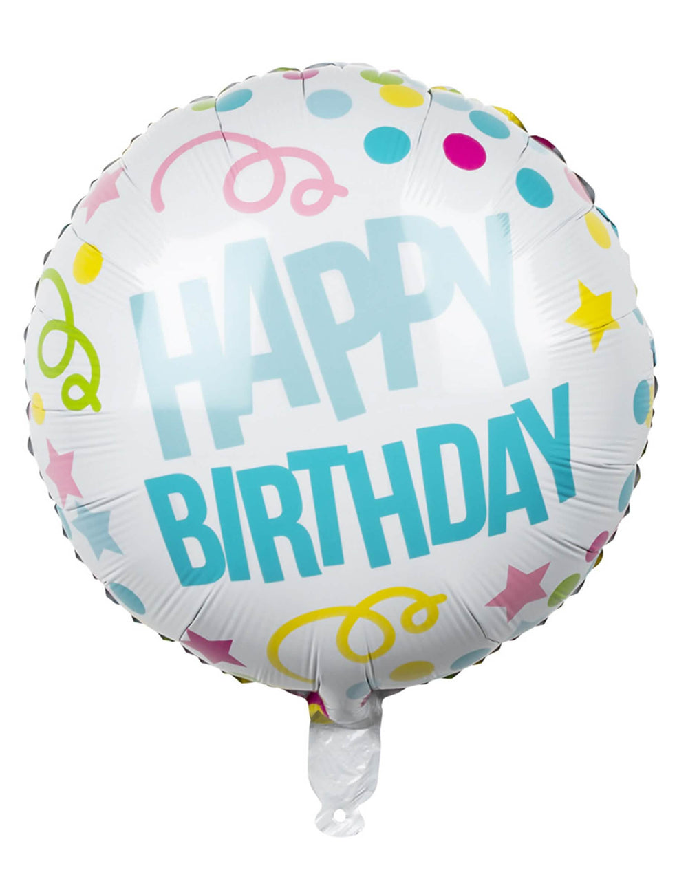 Алуминиев балон конфети Happy Birthday за рожден ден бял с цветни мотиви