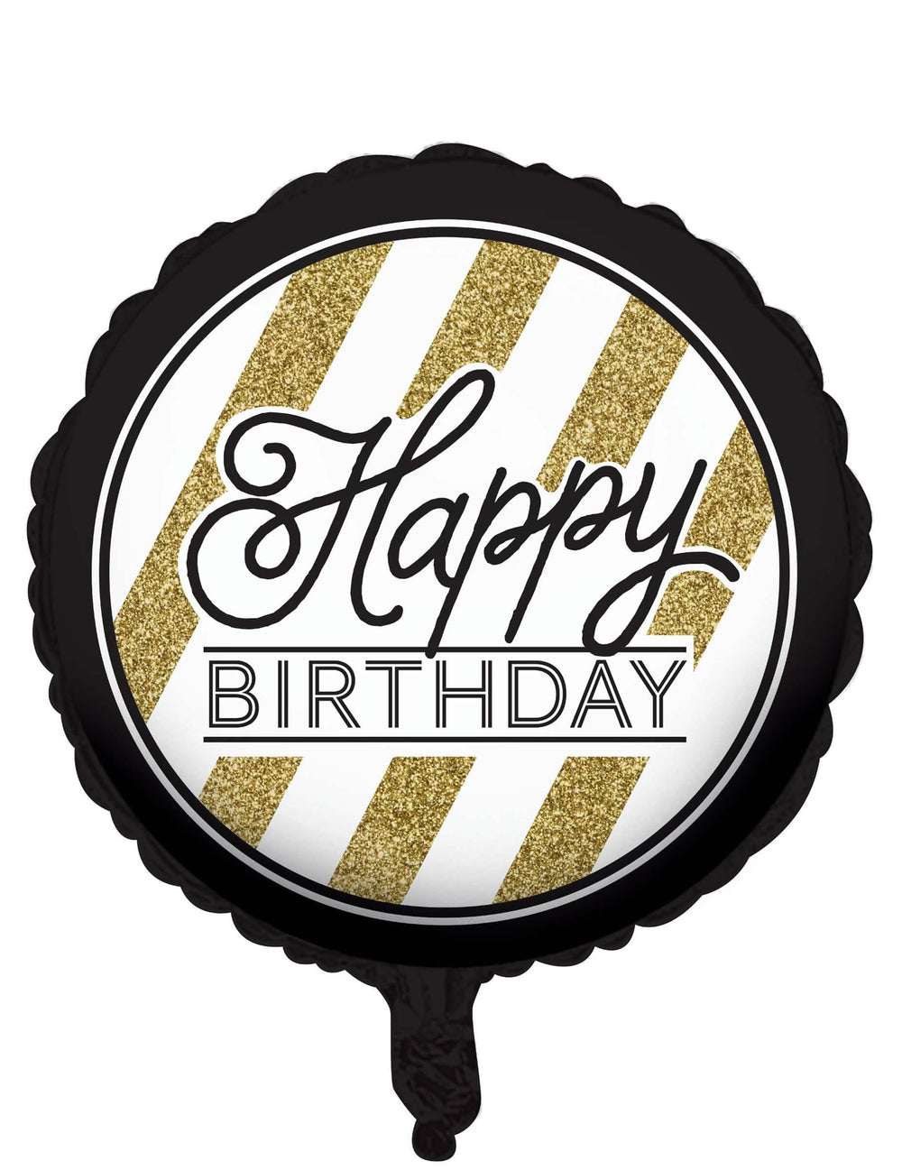 Балон от алуминий Happy Birthday за рожден ден черен и злато с пъстри пайети и райета