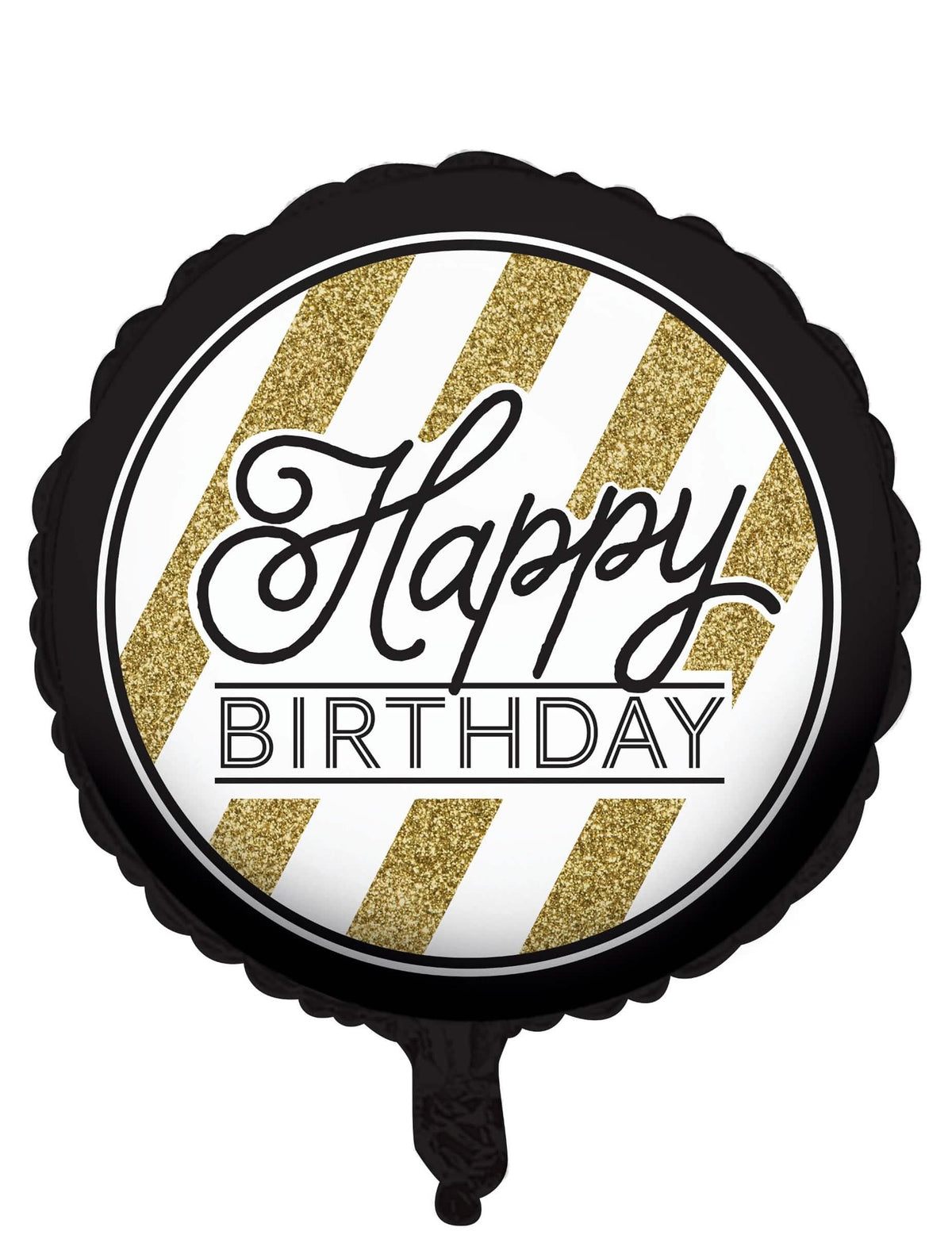Балон от алуминий Happy Birthday за рожден ден черен и злато с пъстри пайети и райета