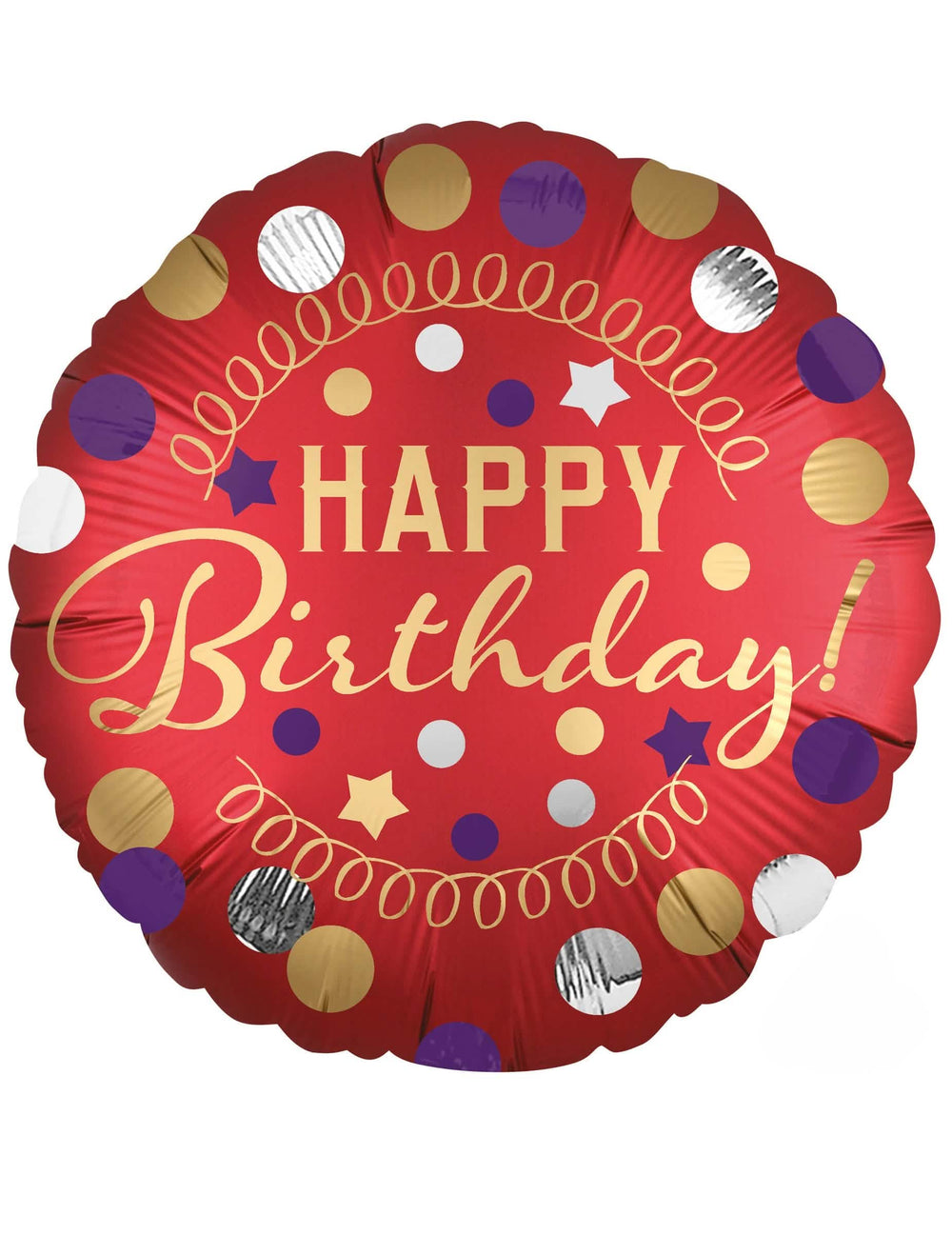 Алуминиев балон Happy Birthday за рожден ден червен сатенен с златни и сребърни точки