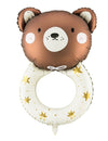 Ballon aluminium hochet petit ours pour enfant marron et blanc avec étoiles dorées