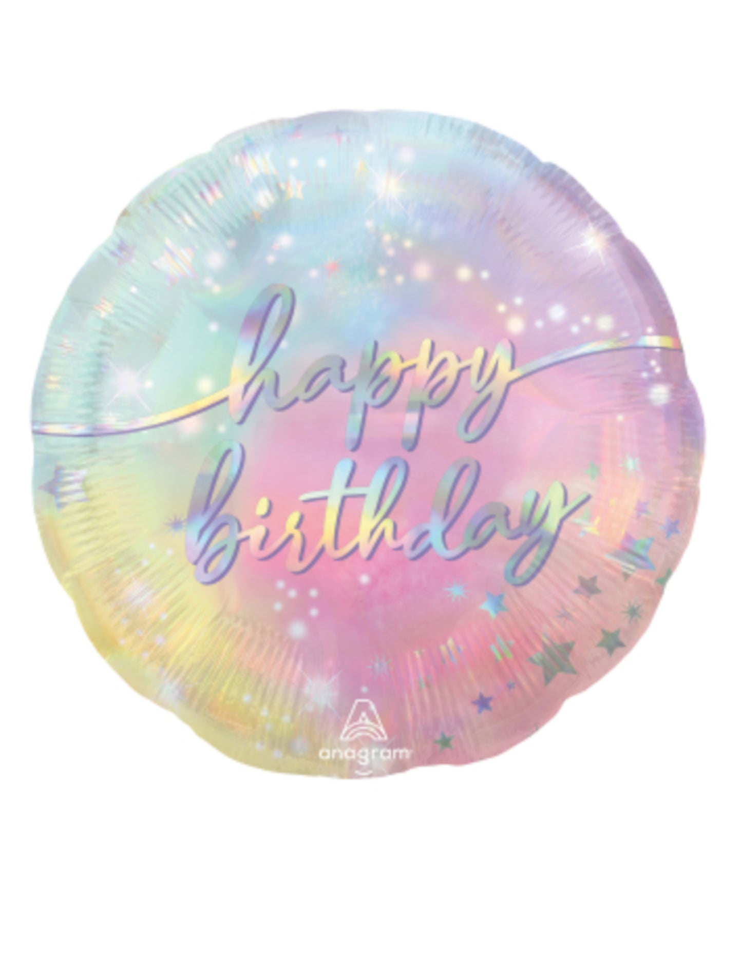 Ballon aluminium iridescent happy birthday 43 cm rond
