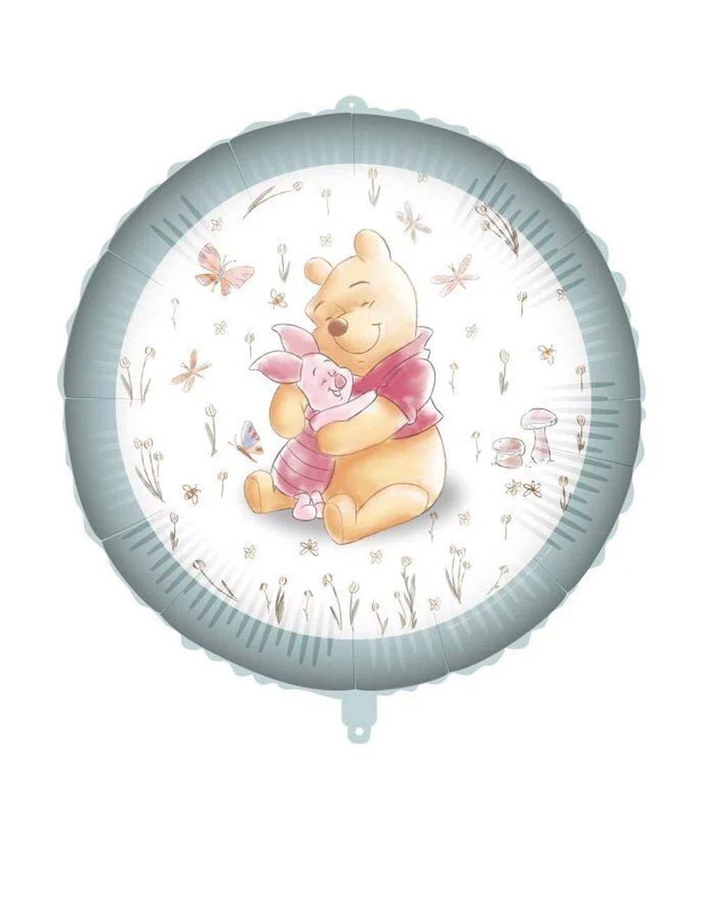 Ballon aluminium rond Winnie l'ourson pour enfant blanc et vert sauge avec Porcinet