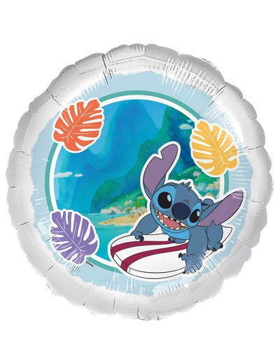 Балон от алуминиево фолио Stitch сърфист за дете син и бял с тропически листа