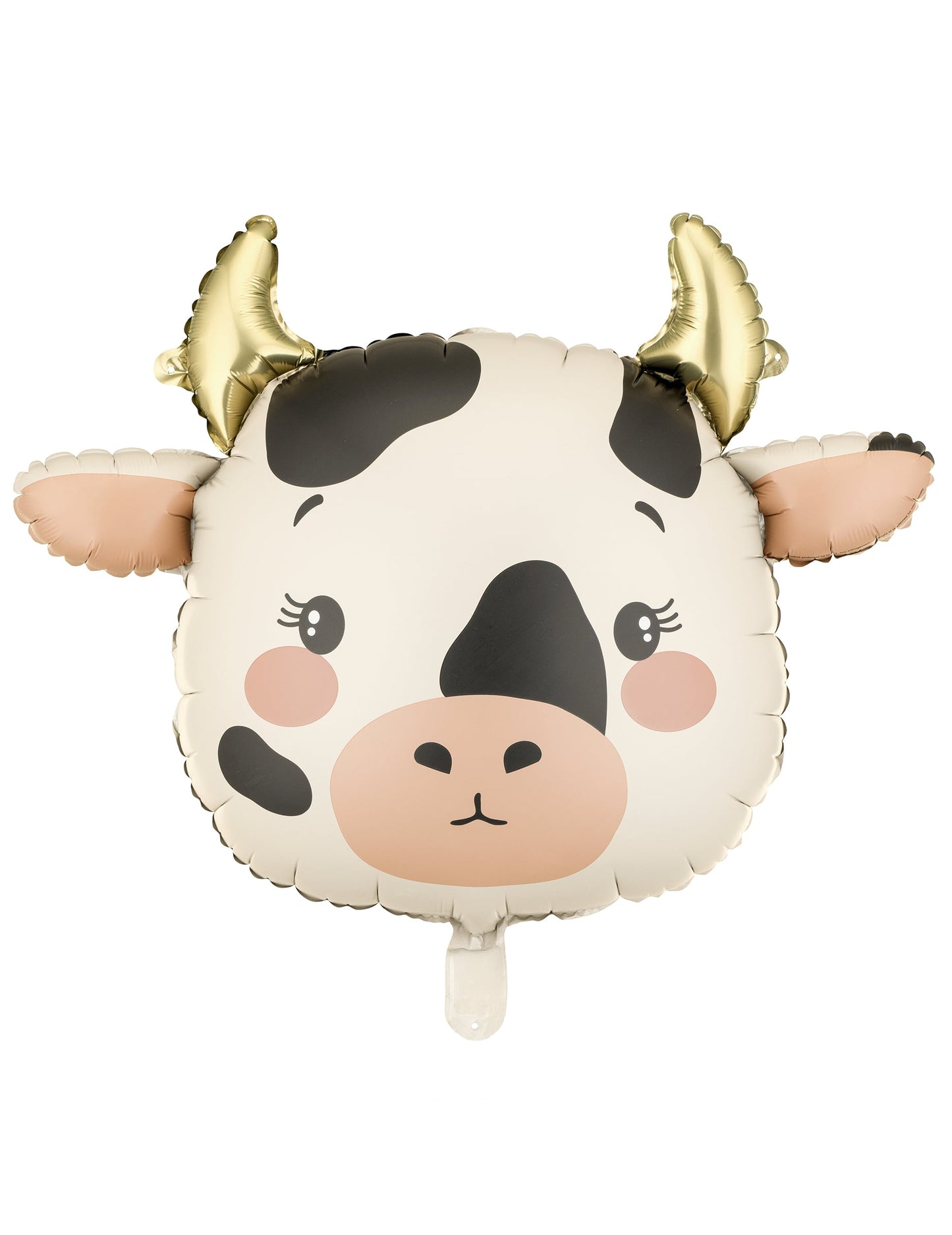 Ballon aluminium Vache pour fête blanc et noir avec cornes dorées