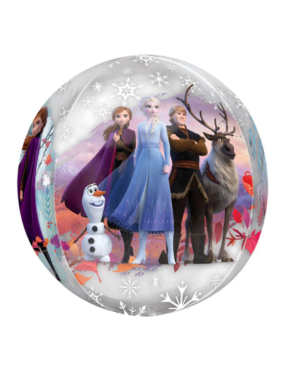 Vue d'ensemble avec Elsa Anna Olaf Kristoff et Sven du ballon bulle transparent La Reine des Neiges 2