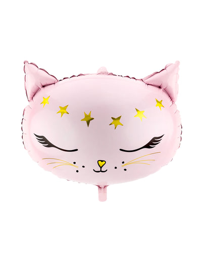 Ballon en aluminium chat pour enfant rose avec étoiles dorées