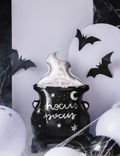 Mise en scène avec chauves-souris du ballon en aluminium géant chaudron hocus pocus