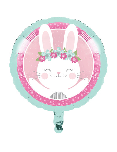 Ballon en aluminium petit lapin pour décoration de baby shower rose et vert menthe avec couronne de fleurs
