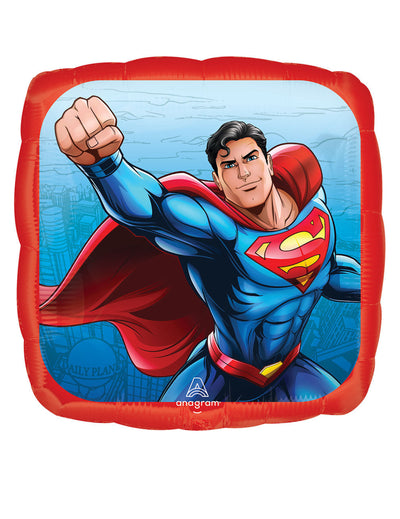 Ballon en aluminium Superman pour fête rouge de forme carrée