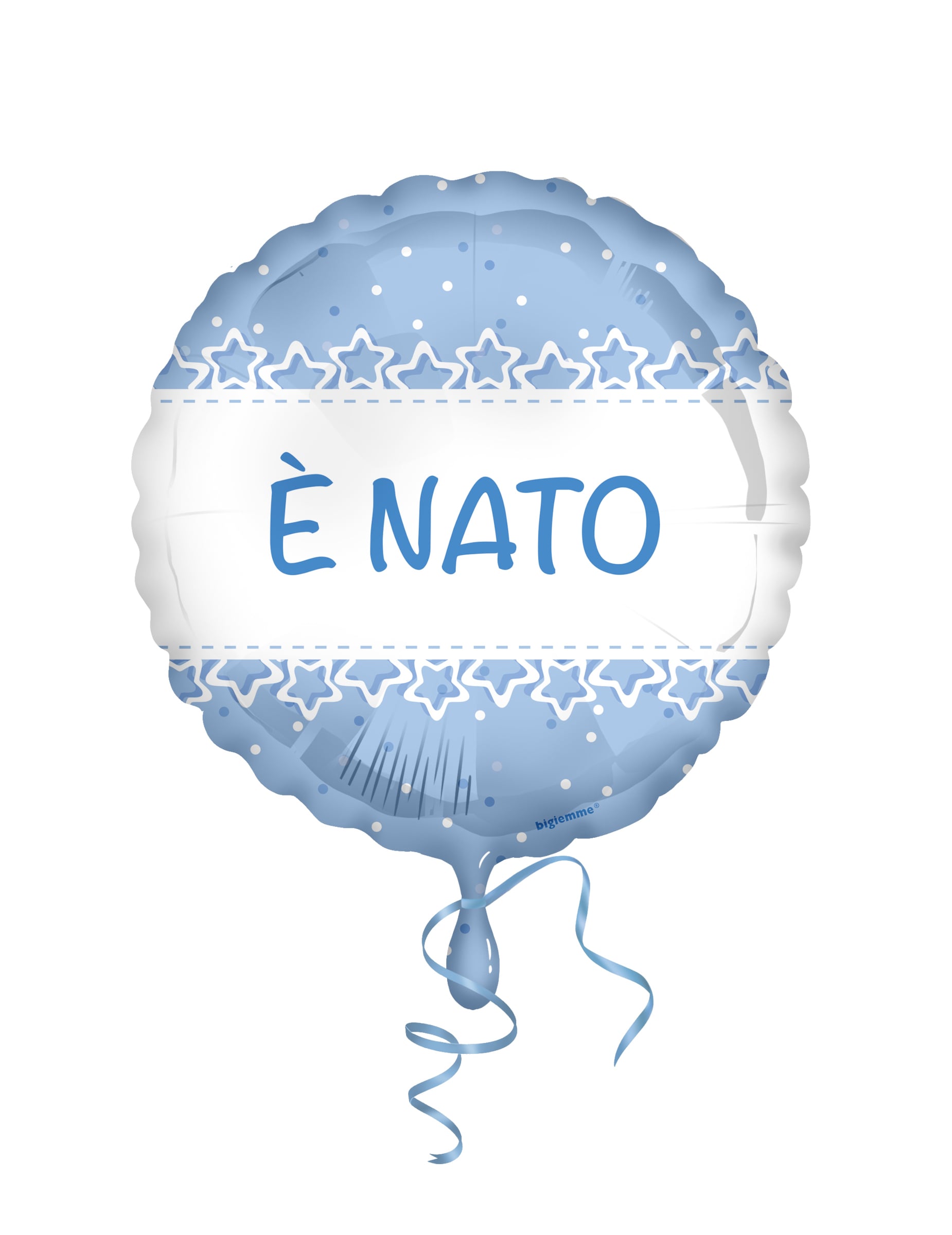 Ballon en feuille étoiles de baptême pour garçon bleu clair avec inscription È NATO