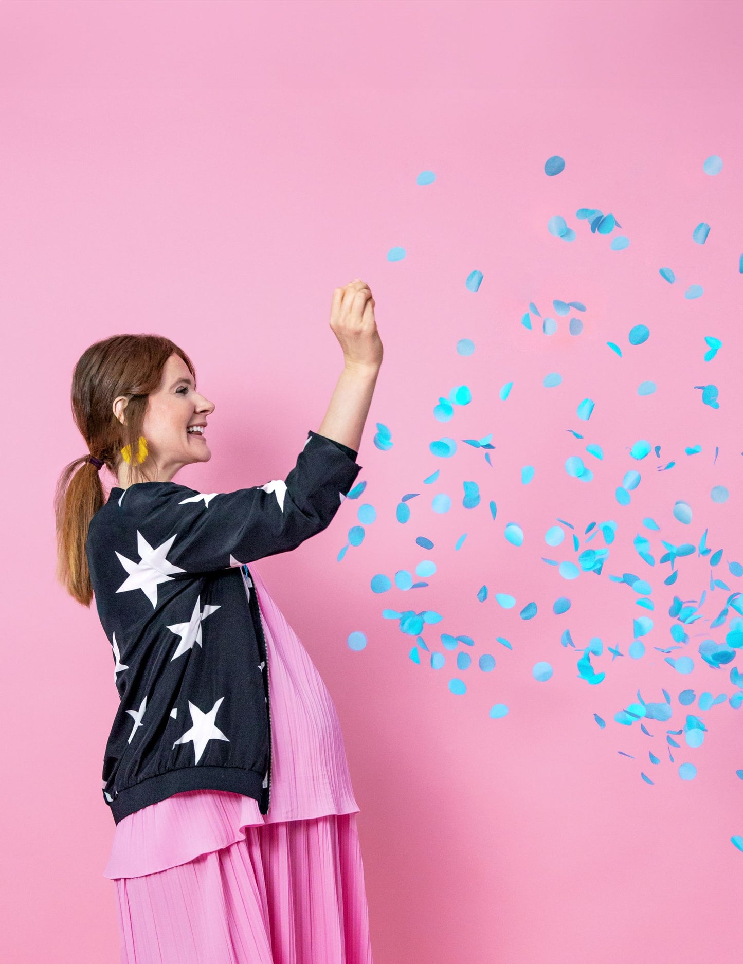 Гигантски латексов балон за момче или момиче със сини конфети, 1 м, за бебешко парти