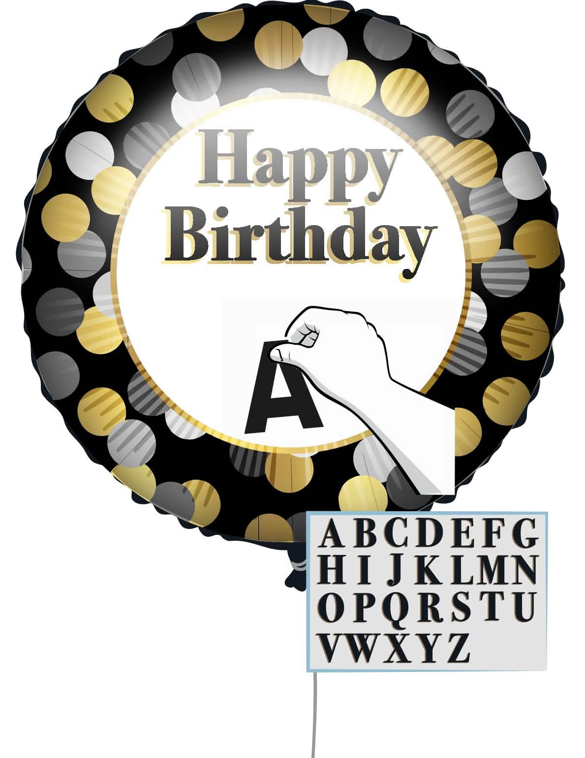 Персонализируем балон Happy Birthday черен и злато с лепящи се букви