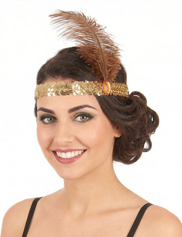 Чарлстън Банер с пайети и позлатено женско перо