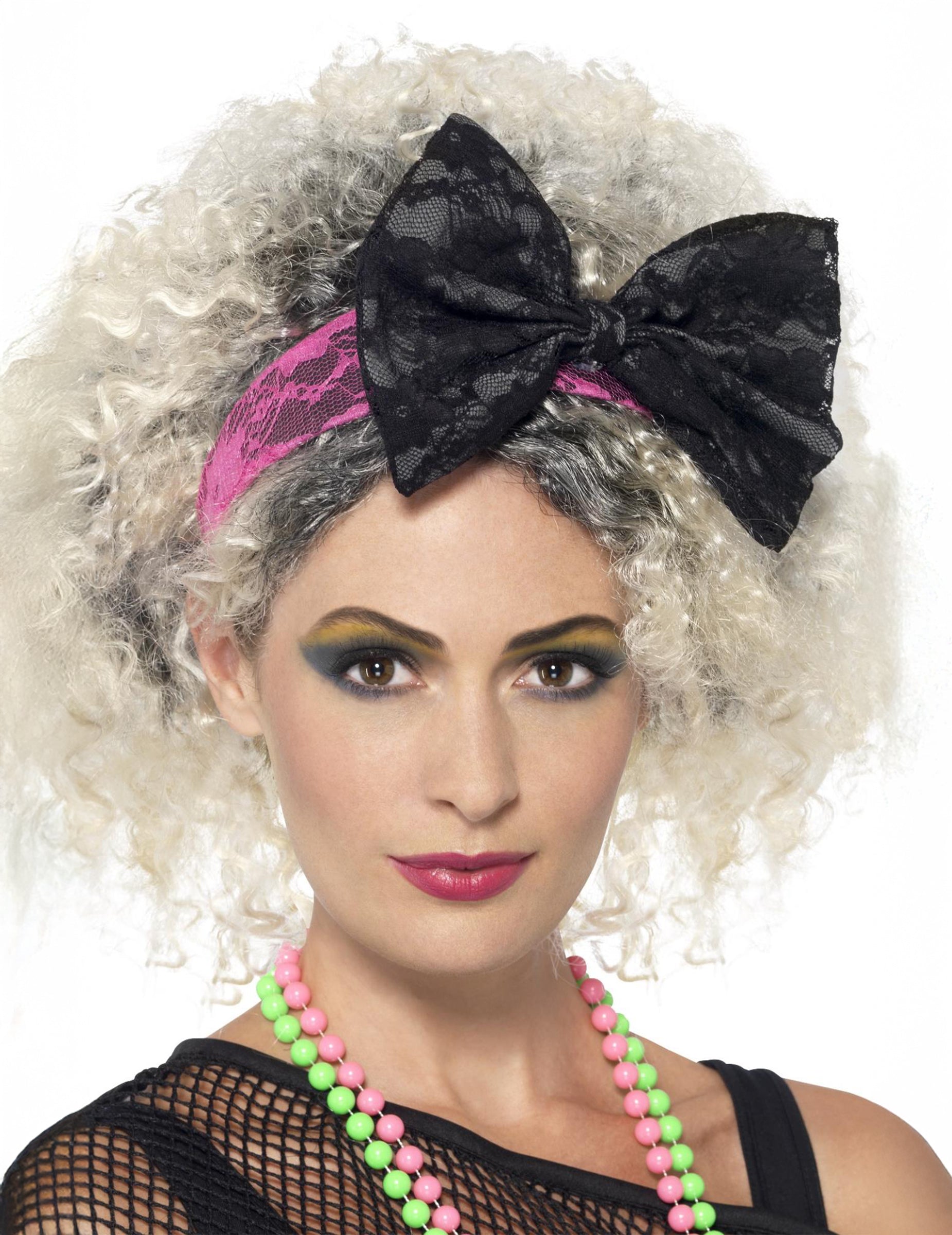 Bandeau dentelle avec gros nœud pour femme rose et noir