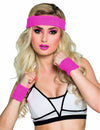 Ensemble bandeau et poignets 80's pour adulte rose fluo