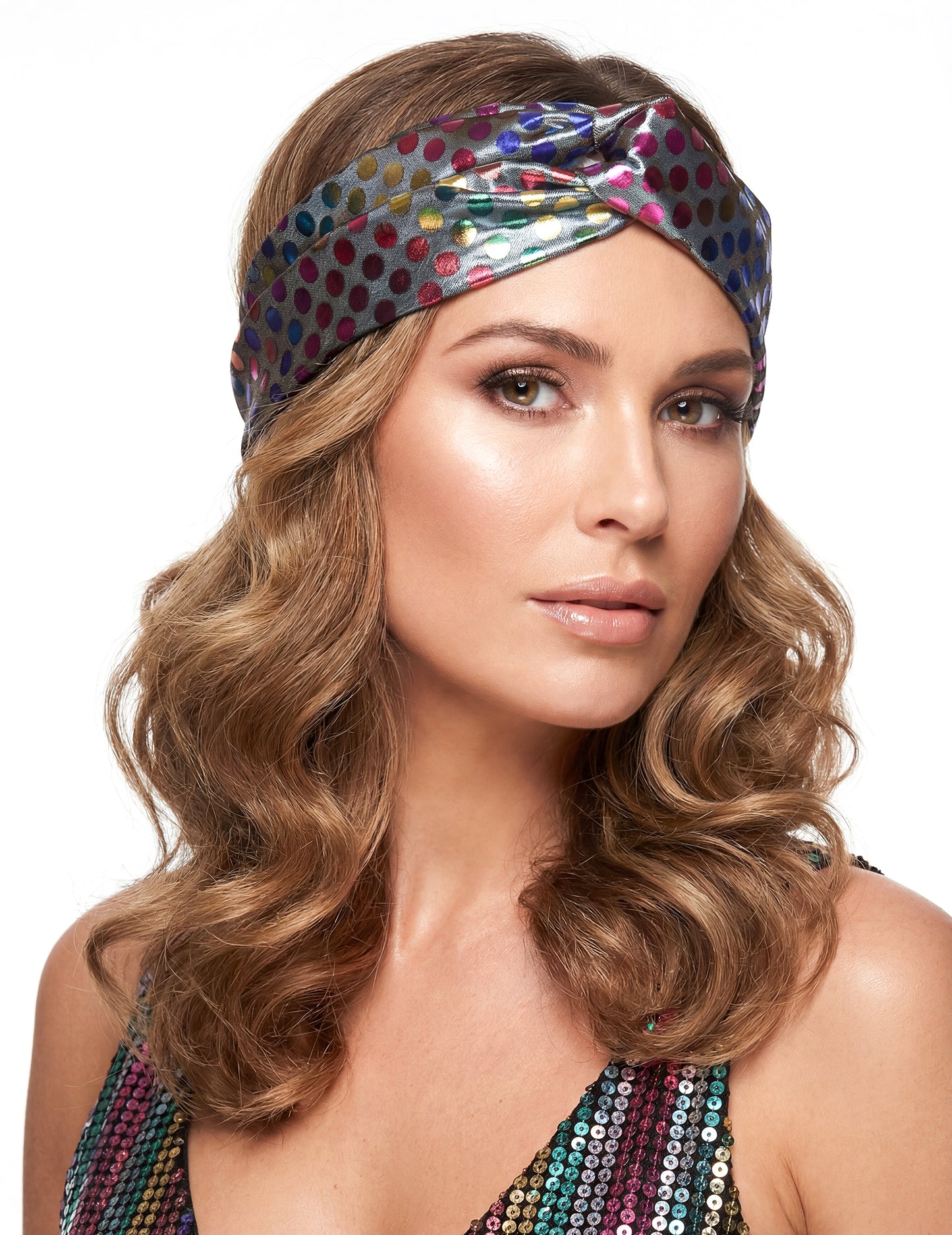 Луксозна многоцветна диско лента за глава за жени