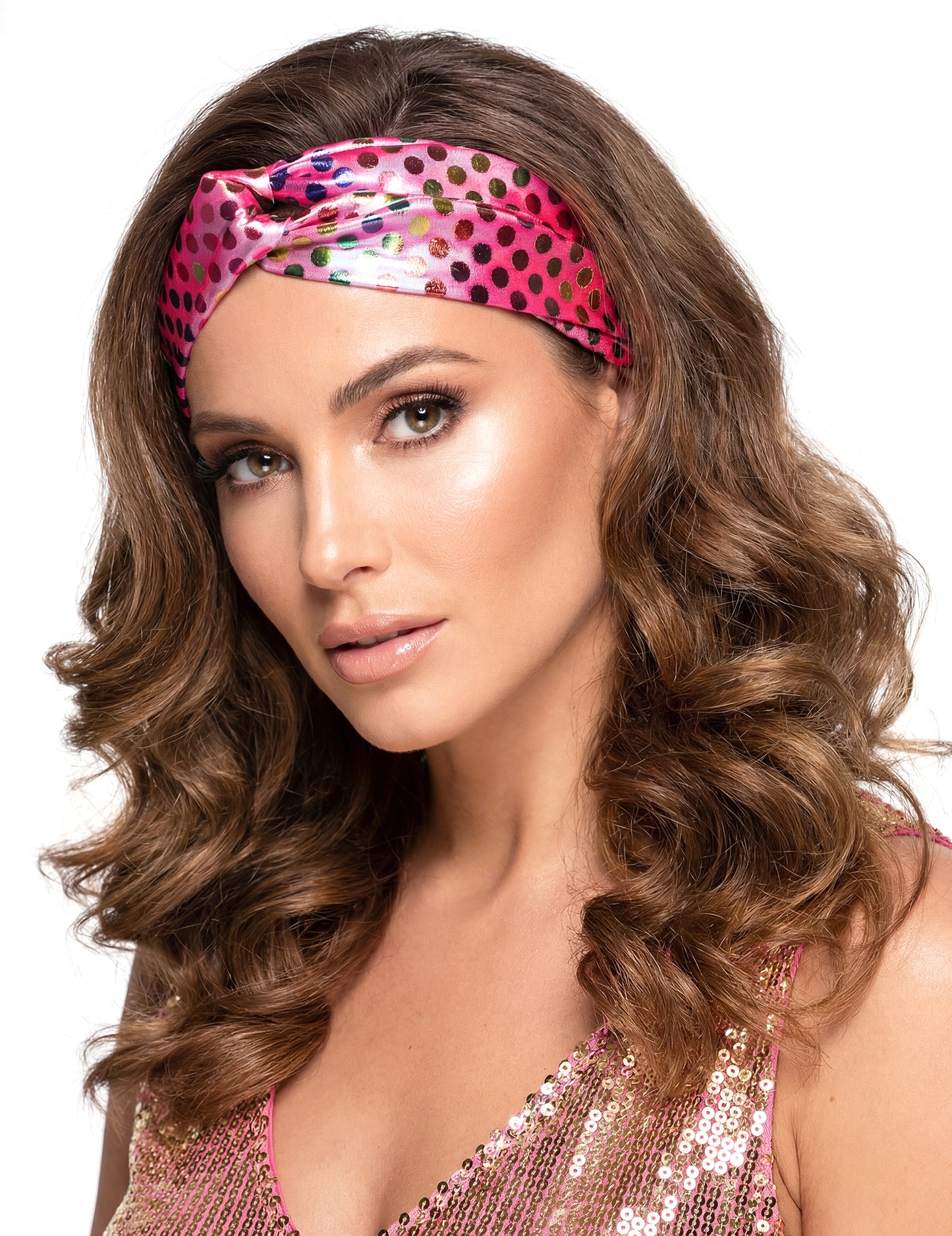 Луксозна розова диско лента за глава за жени