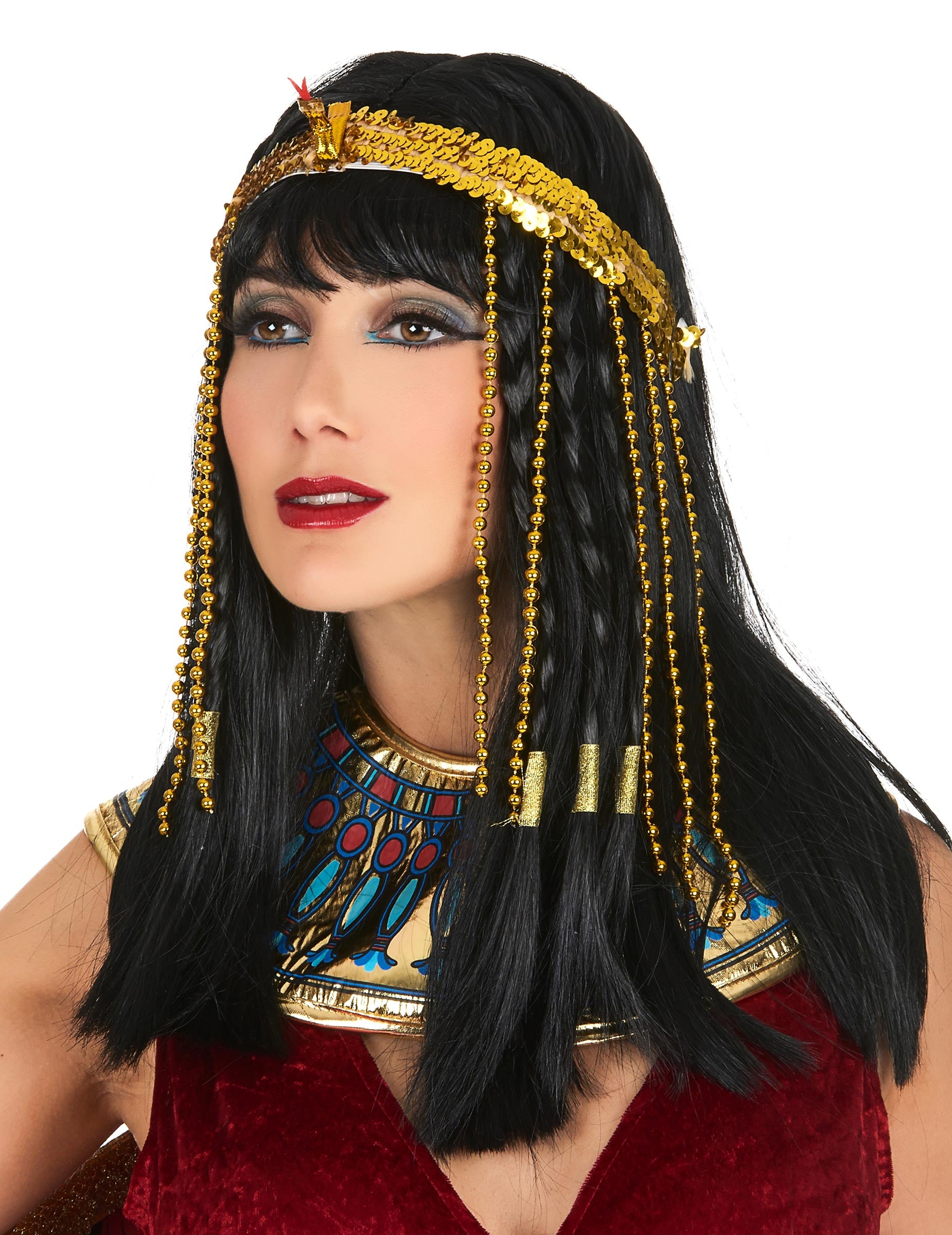 Bandeau sequins serpent égyptien pour femme doré avec perles pendantes