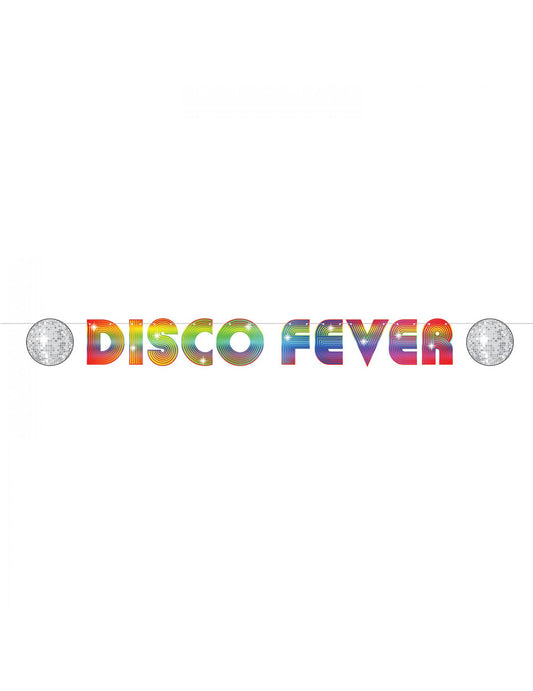 Bannière en carton Disco Fever multicolore avec boules à facettes