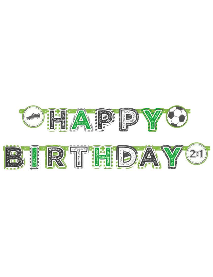 Хартиен банер Happy Birthday Football за рожден ден в зелено, черно и бяло