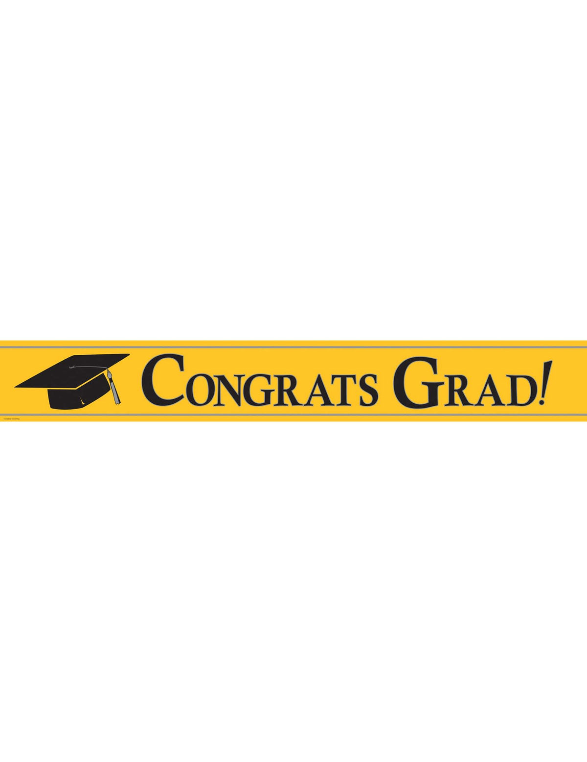 Bannière métallique Congrats Grad pour remise de diplôme jaune avec chapeau de diplômé noir