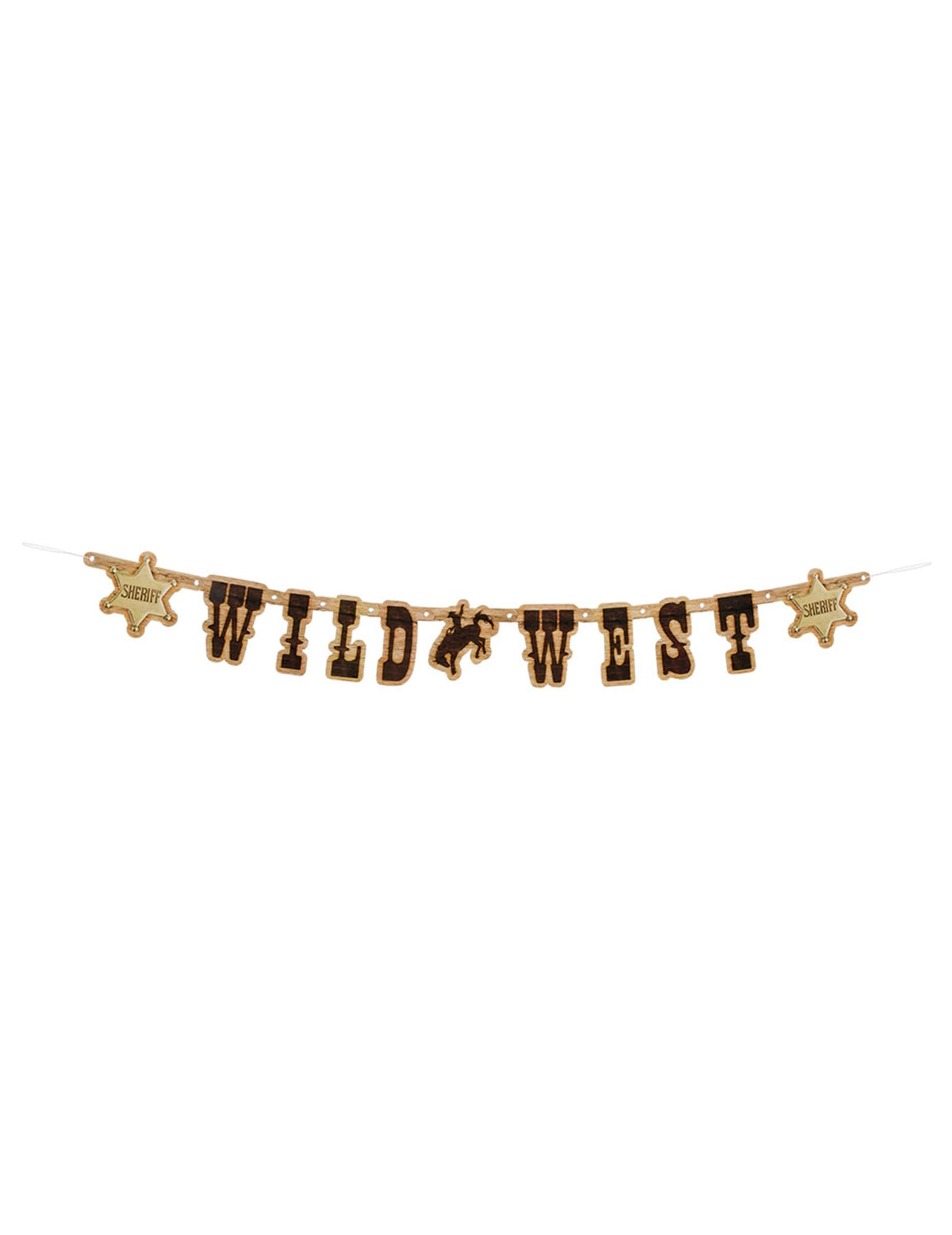 Пластмасова гирлянда Western Wild West за декорация, кафявa с надпис с ефект на дърво и звезди на шериф