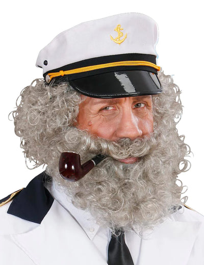 Barbe et moustache de marin pour homme grise et bouclée