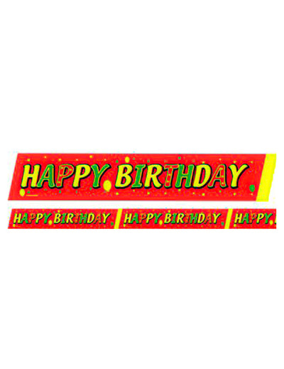 Декоративна лента за барикада Happy Birthday червено-зелено-жълта 600x6см 
