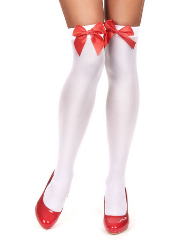 Bas avec noeud rouge pour femme blancs