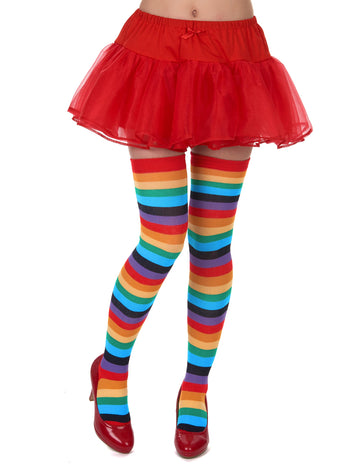 Bas de clown pour femme multicolores à rayures arc-en-ciel